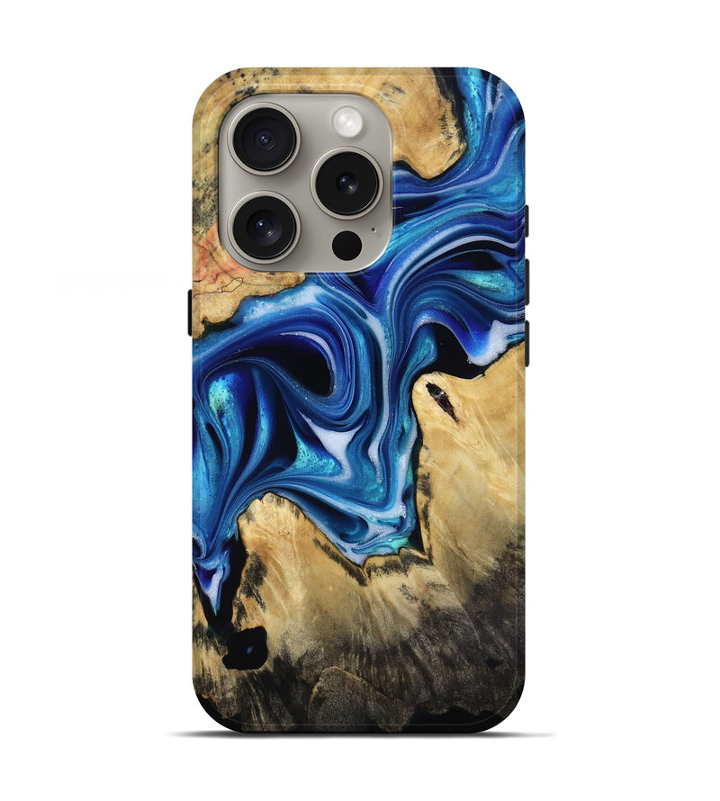 iPhone 16 Pro Wood Live Edge Phone Case - Katy (Blue, 816907)