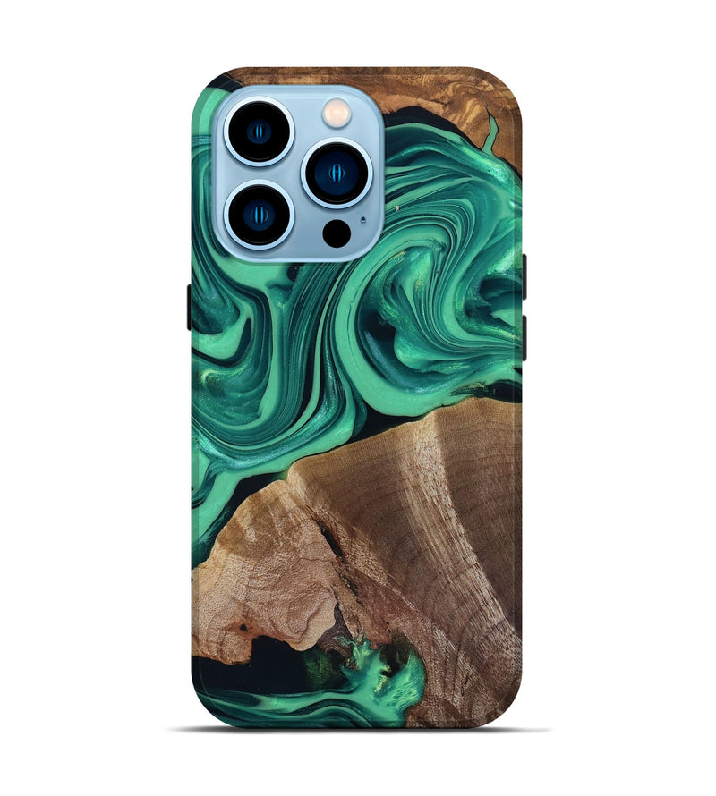 iPhone 14 Pro Wood Live Edge Phone Case - Annetta (Green, 816918)