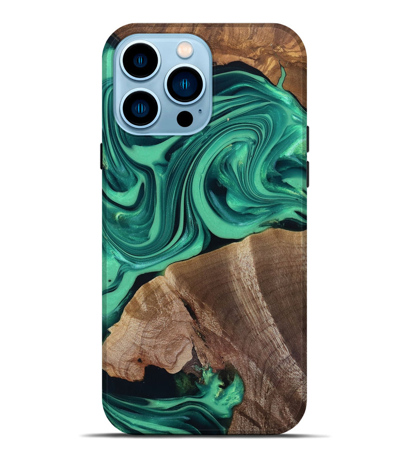 iPhone 14 Pro Max Wood Live Edge Phone Case - Annetta (Green, 816918)