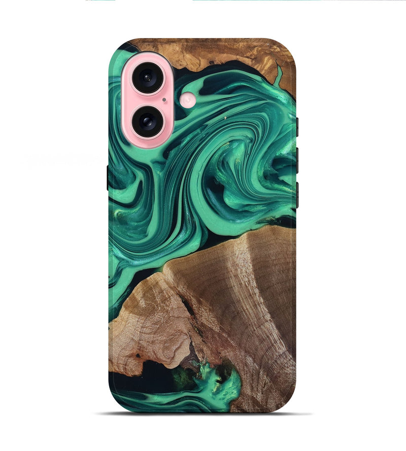 iPhone 16 Wood Live Edge Phone Case - Annetta (Green, 816918)