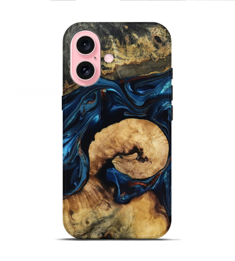 iPhone 16 Wood Live Edge Phone Case - Ryan (Teal & Gold, 816919)
