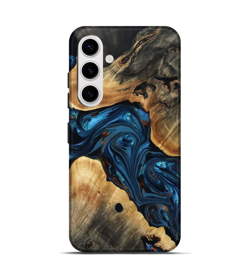 Galaxy S25 Wood Live Edge Phone Case - Burton (Teal & Gold, 816922)