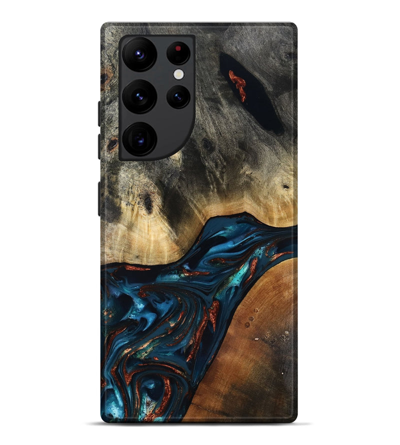 Galaxy S22 Ultra Wood Live Edge Phone Case - Jericho (Teal & Gold, 816923)