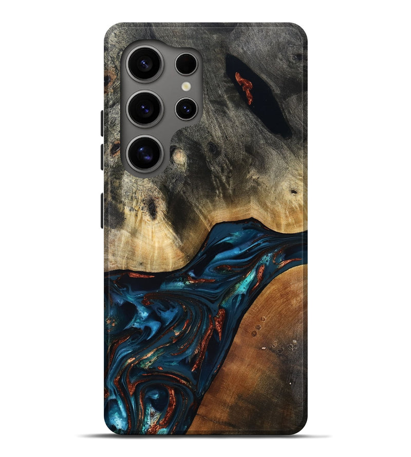 Galaxy S25 Ultra Wood Live Edge Phone Case - Jericho (Teal & Gold, 816923)