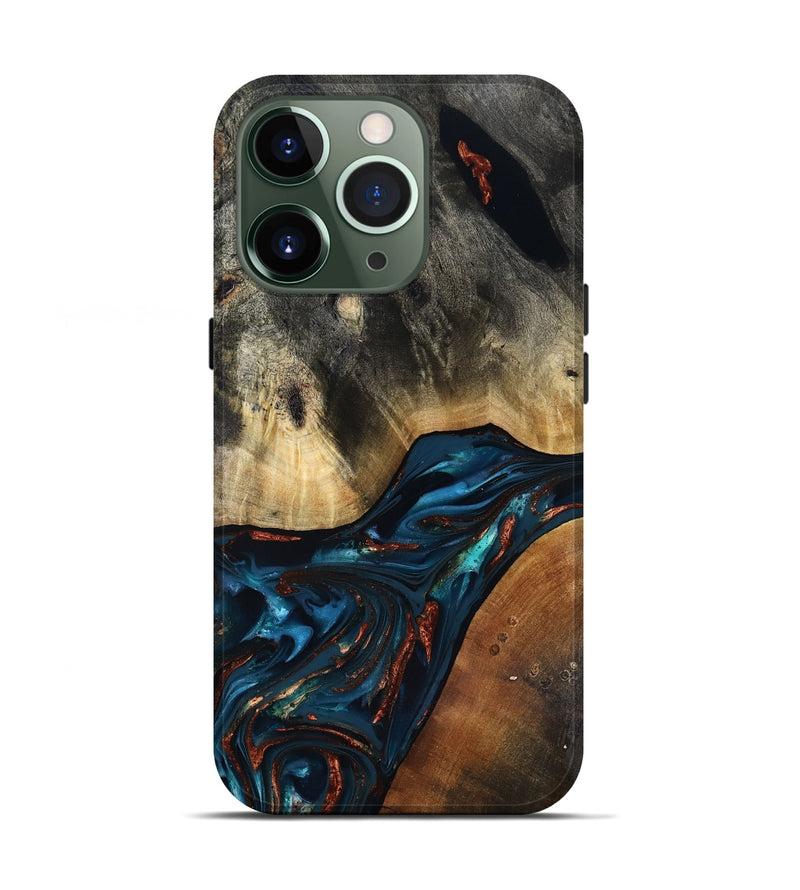 iPhone 13 Pro Wood Live Edge Phone Case - Jericho (Teal & Gold, 816923)