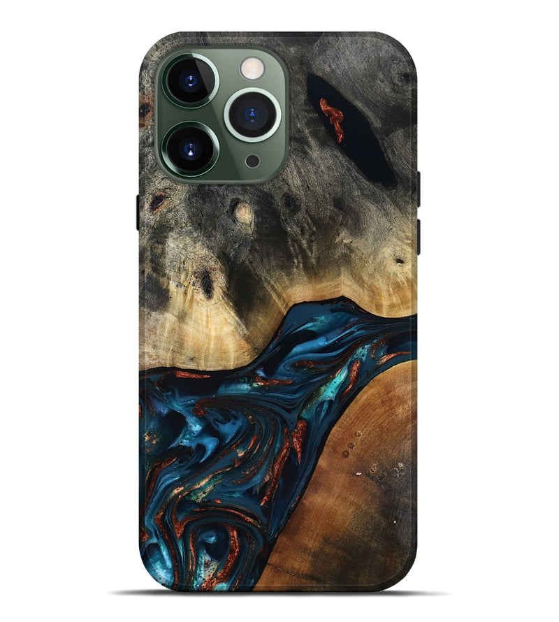 iPhone 13 Pro Max Wood Live Edge Phone Case - Jericho (Teal & Gold, 816923)