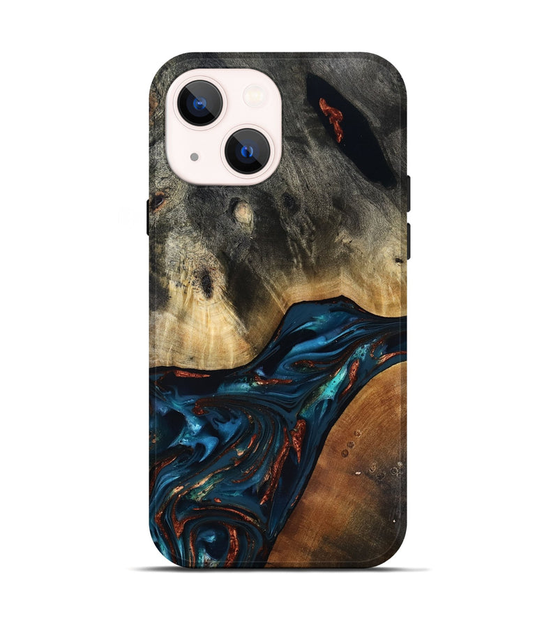 iPhone 14 Wood Live Edge Phone Case - Jericho (Teal & Gold, 816923)