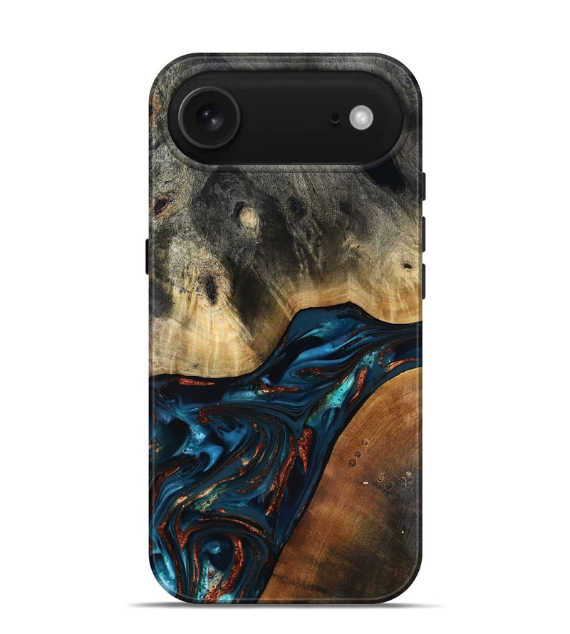 iPhone 17 Air Wood Live Edge Phone Case - Jericho (Teal & Gold, 816923)