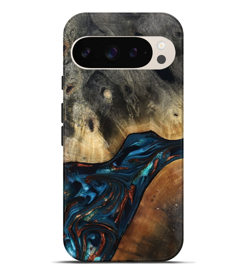 Pixel 9 Pro XL Wood Live Edge Phone Case - Jericho (Teal & Gold, 816923)