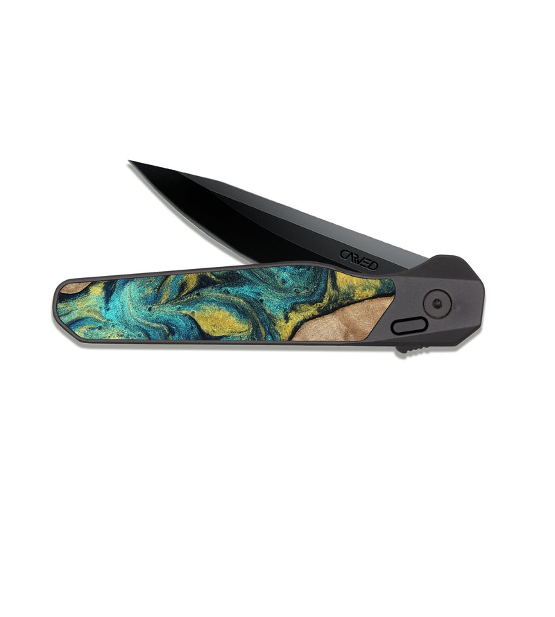 EDC Dark Slate Wood Pocket Knife - Sidney (Teal & Gold, 816931)