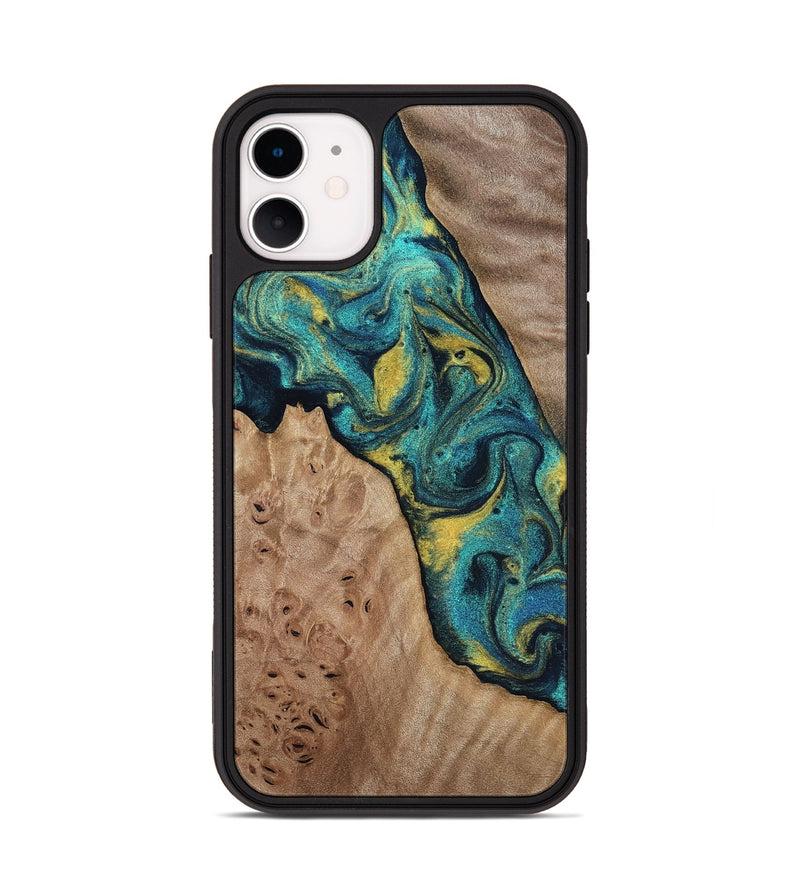 iPhone 11 Wood Phone Case - Sidney (Teal & Gold, 816931)