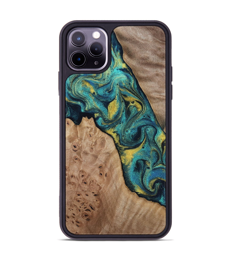 iPhone 11 Pro Max Wood Phone Case - Sidney (Teal & Gold, 816931)