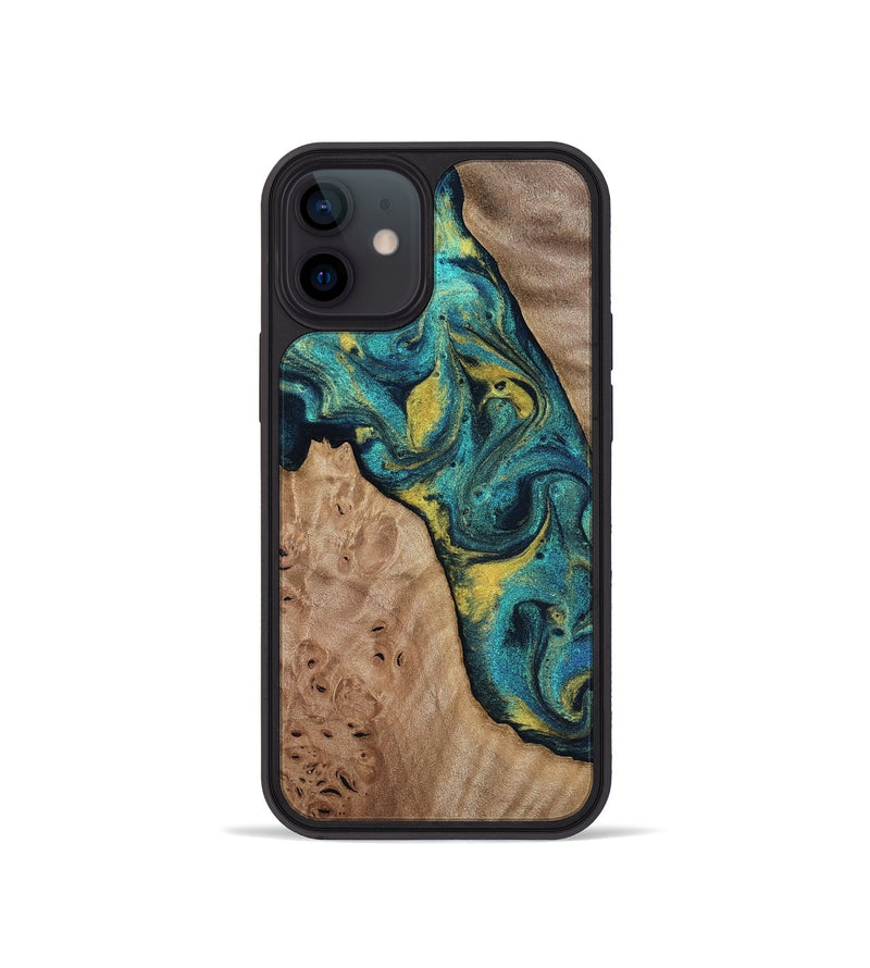 iPhone 12 mini Wood Phone Case - Sidney (Teal & Gold, 816931)