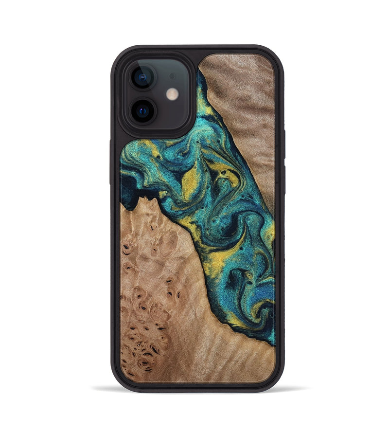 iPhone 12 Wood Phone Case - Sidney (Teal & Gold, 816931)