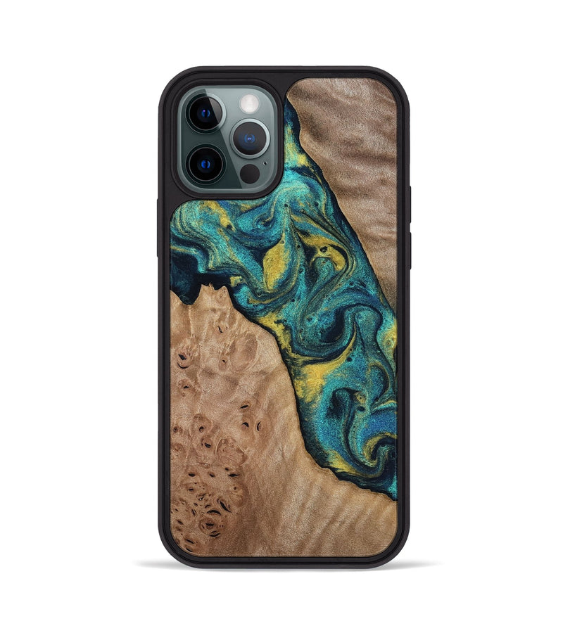 iPhone 12 Pro Wood Phone Case - Sidney (Teal & Gold, 816931)