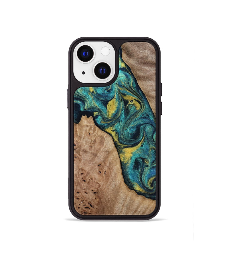 iPhone 13 mini Wood Phone Case - Sidney (Teal & Gold, 816931)