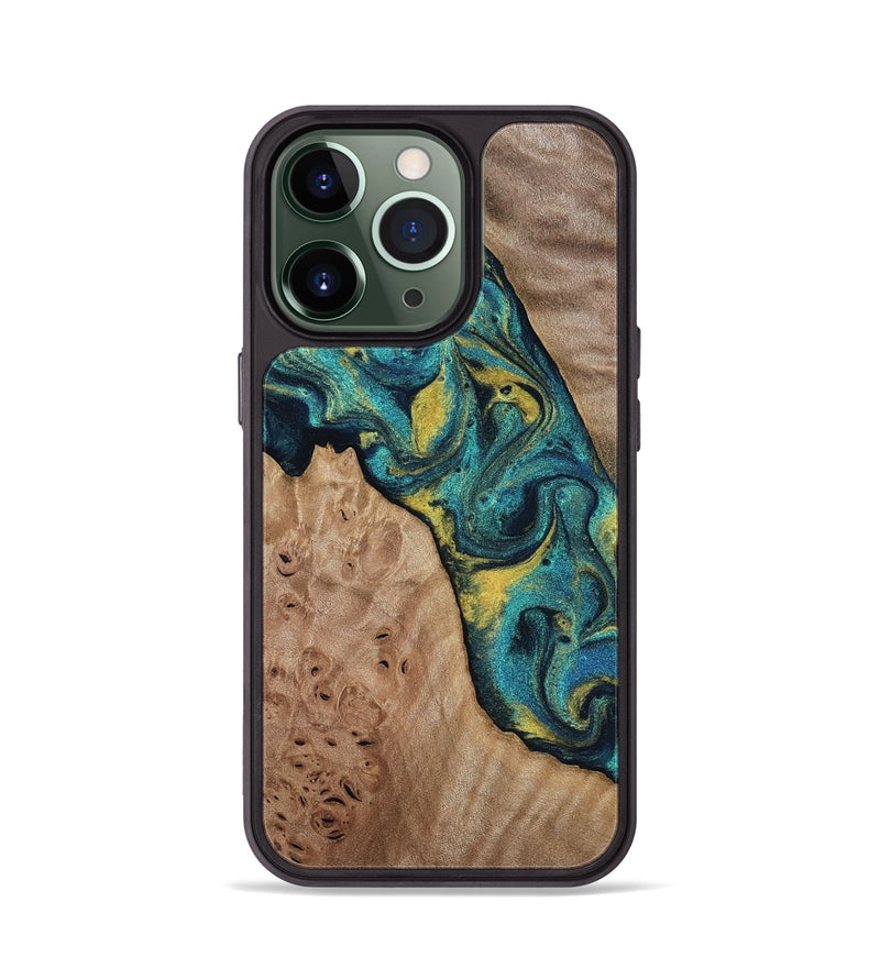 iPhone 13 Pro Wood Phone Case - Sidney (Teal & Gold, 816931)