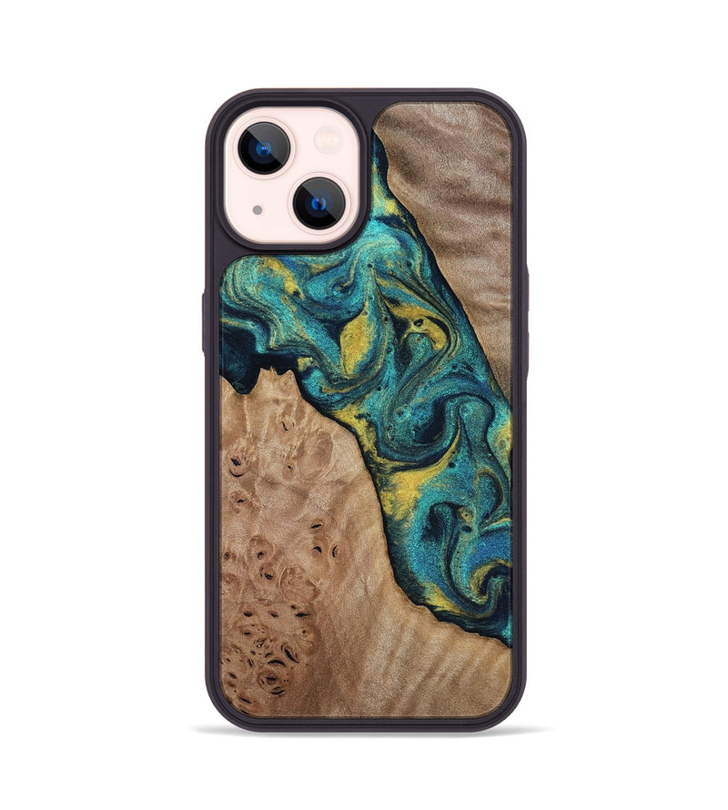 iPhone 14 Wood Phone Case - Sidney (Teal & Gold, 816931)