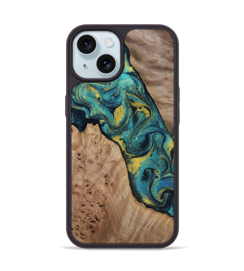 iPhone 15 Wood Phone Case - Sidney (Teal & Gold, 816931)