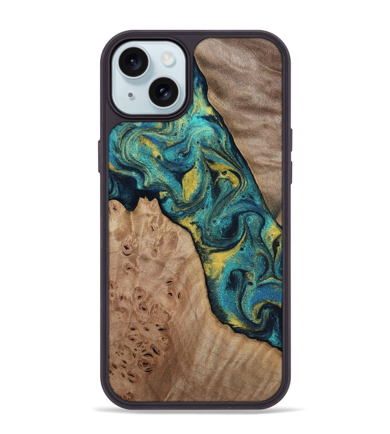 iPhone 15 Plus Wood Phone Case - Sidney (Teal & Gold, 816931)