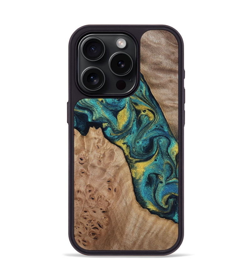 iPhone 15 Pro Wood Phone Case - Sidney (Teal & Gold, 816931)