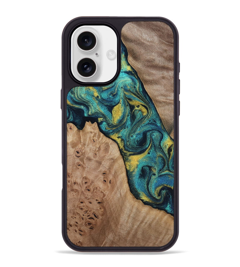 iPhone 16 Plus Wood Phone Case - Sidney (Teal & Gold, 816931)