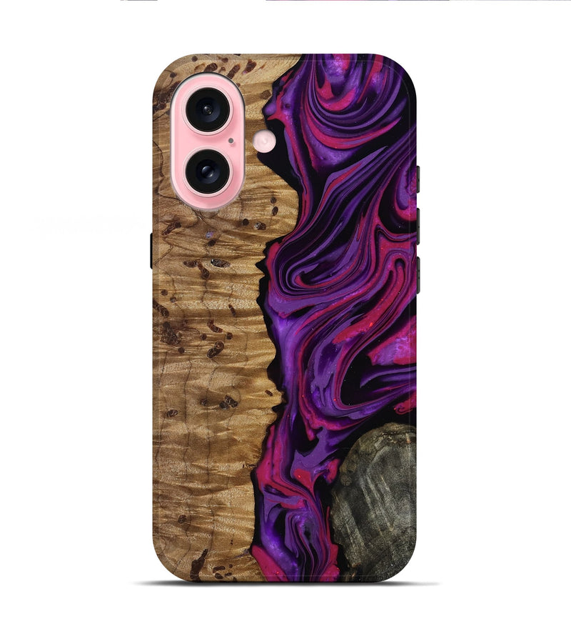 iPhone 16 Wood Live Edge Phone Case - Carmelo (Purple, 817003)