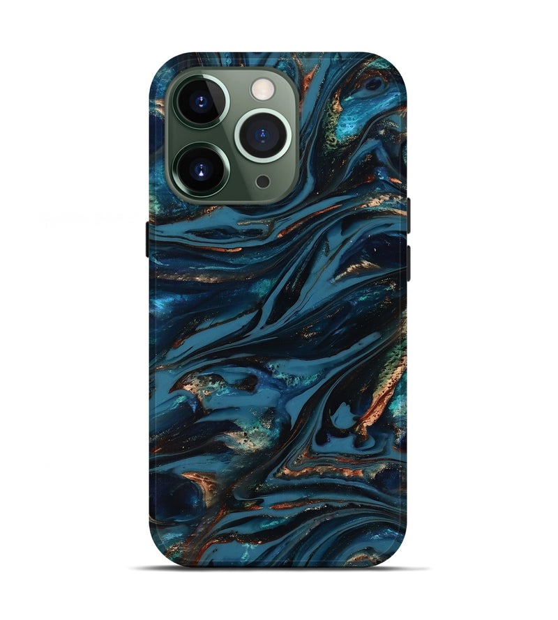 iPhone 13 Pro ResinArt Live Edge Phone Case - Kiana (Teal & Gold, 817004)