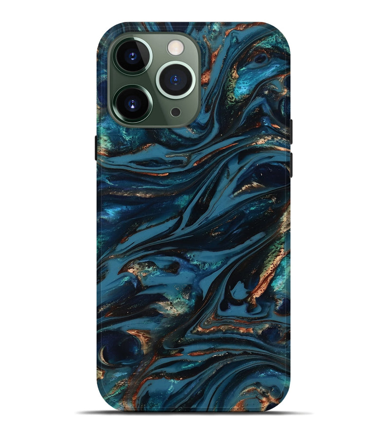 iPhone 13 Pro Max ResinArt Live Edge Phone Case - Kiana (Teal & Gold, 817004)