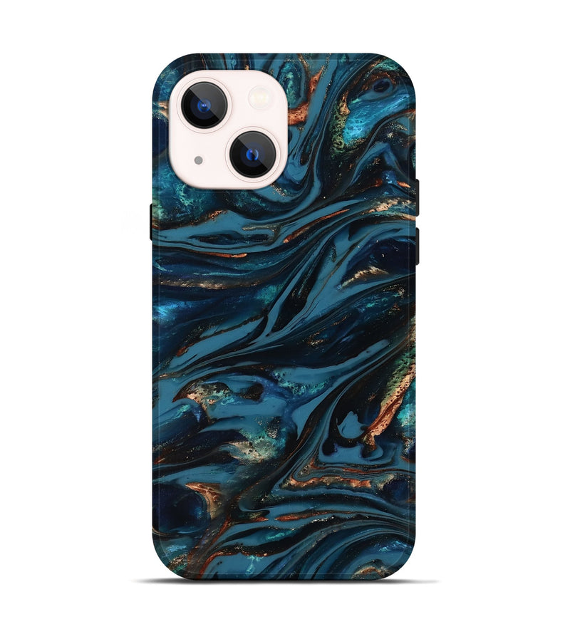 iPhone 14 ResinArt Live Edge Phone Case - Kiana (Teal & Gold, 817004)