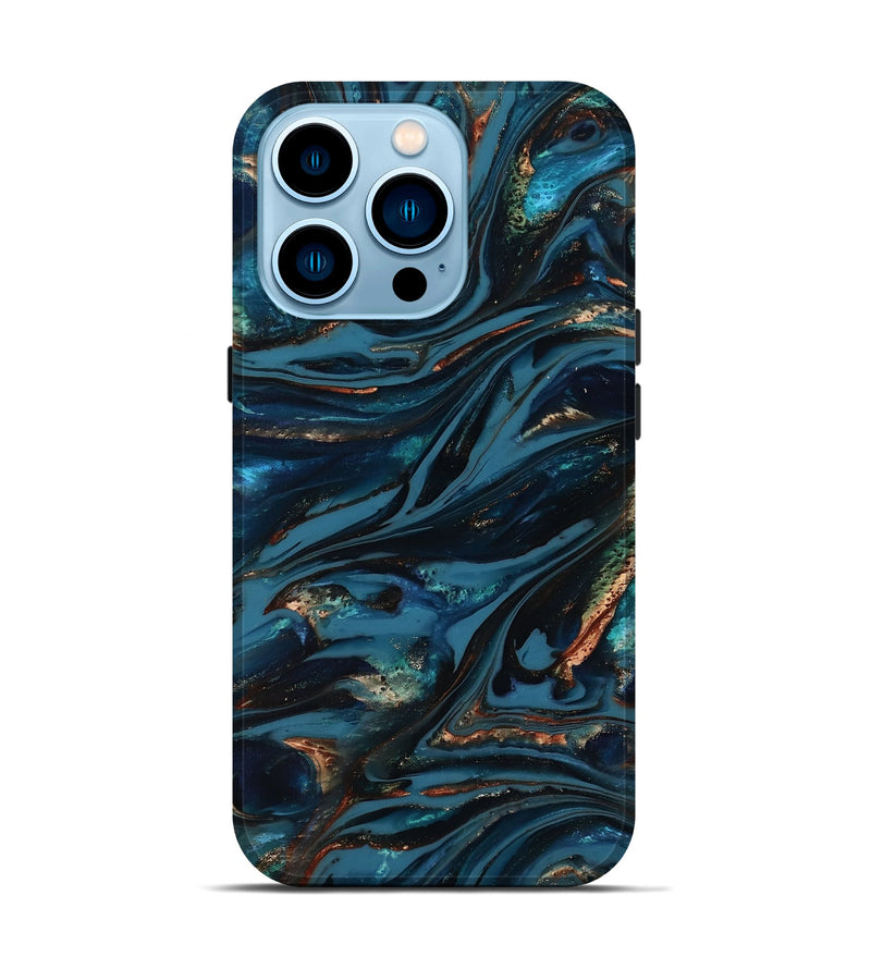 iPhone 14 Pro ResinArt Live Edge Phone Case - Kiana (Teal & Gold, 817004)