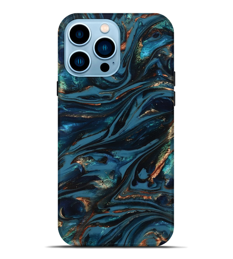iPhone 14 Pro Max ResinArt Live Edge Phone Case - Kiana (Teal & Gold, 817004)