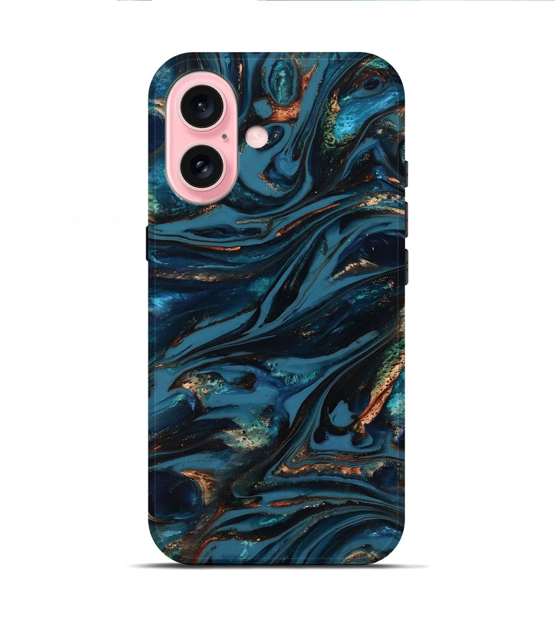 iPhone 16 ResinArt Live Edge Phone Case - Kiana (Teal & Gold, 817004)