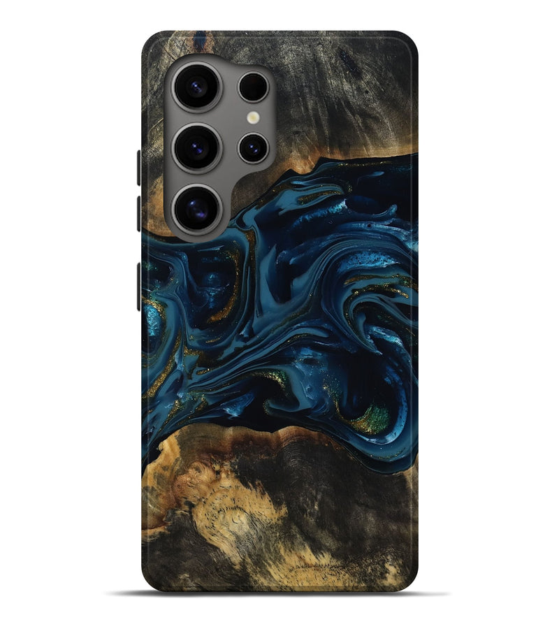 Galaxy S25 Ultra Wood Live Edge Phone Case - Garnett (Teal & Gold, 817006)