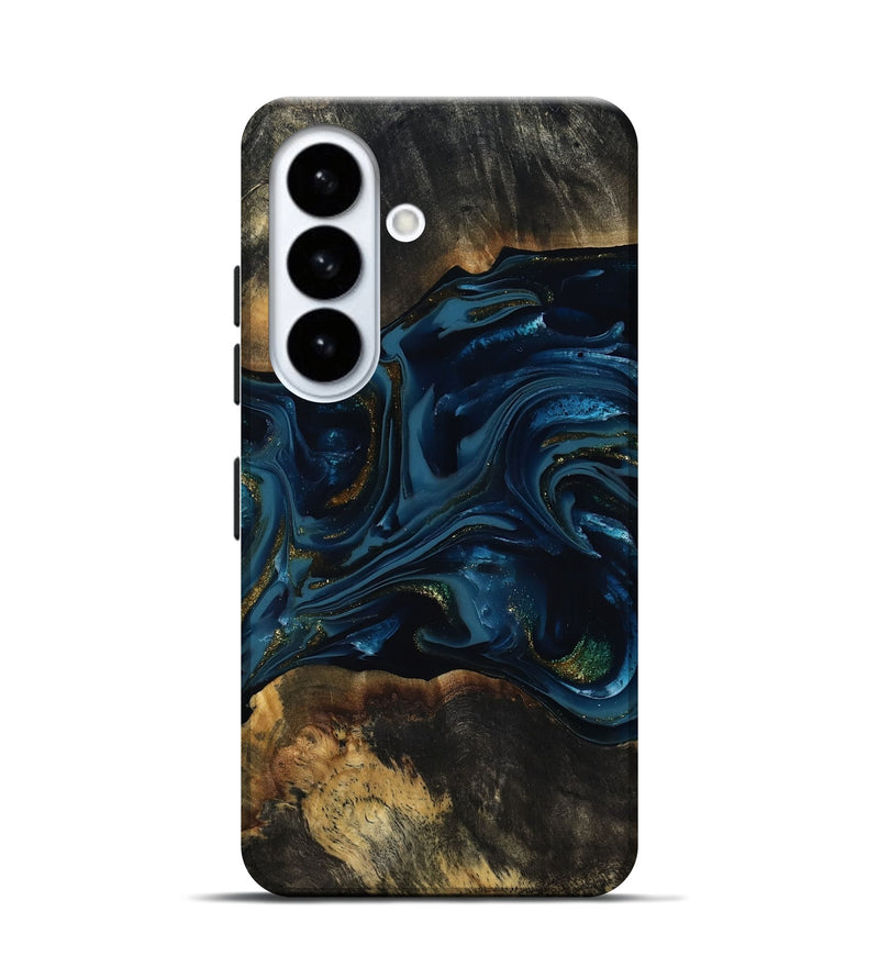 Galaxy S26 Wood Live Edge Phone Case - Garnett (Teal & Gold, 817006)