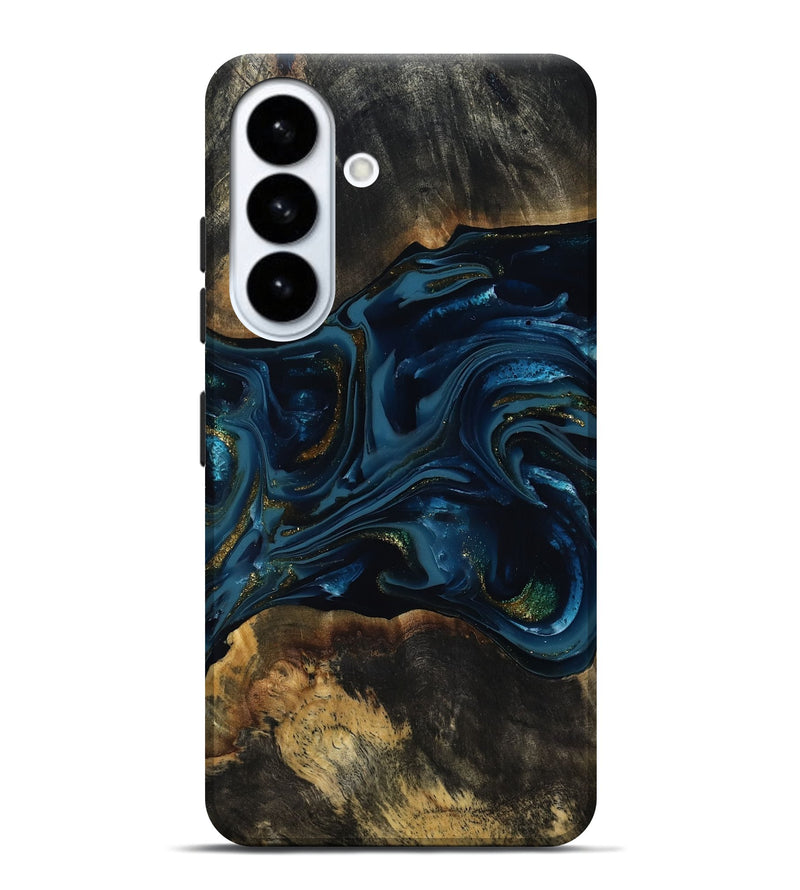 Galaxy S26 Plus Wood Live Edge Phone Case - Garnett (Teal & Gold, 817006)