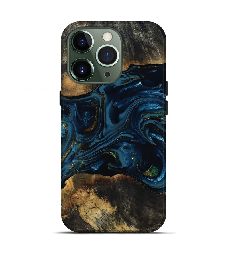 iPhone 13 Pro Wood Live Edge Phone Case - Garnett (Teal & Gold, 817006)