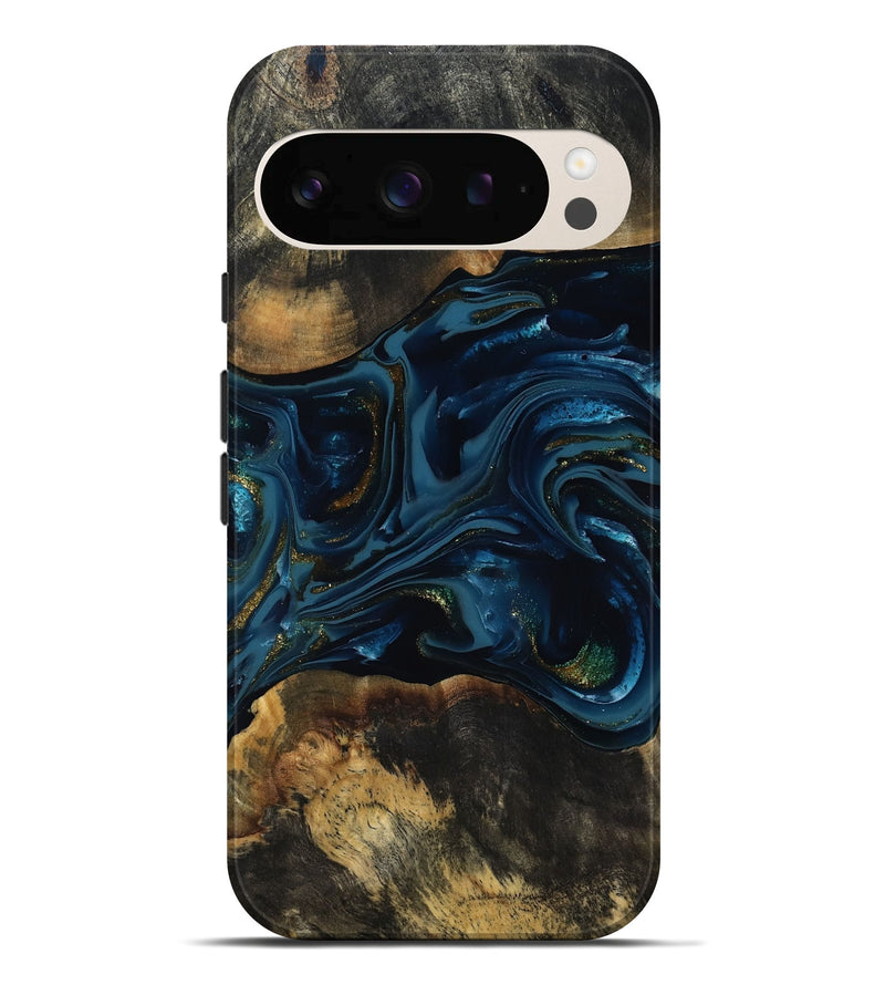 Pixel 10 Pro XL Wood Live Edge Phone Case - Garnett (Teal & Gold, 817006)