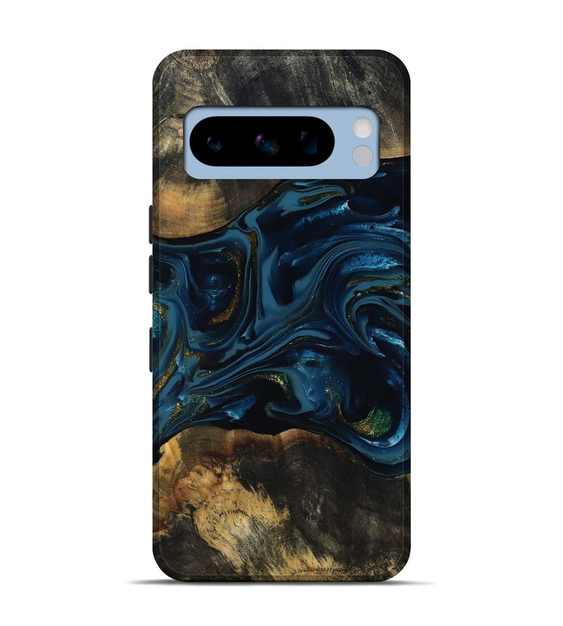 Pixel 8 Pro Wood Live Edge Phone Case - Garnett (Teal & Gold, 817006)