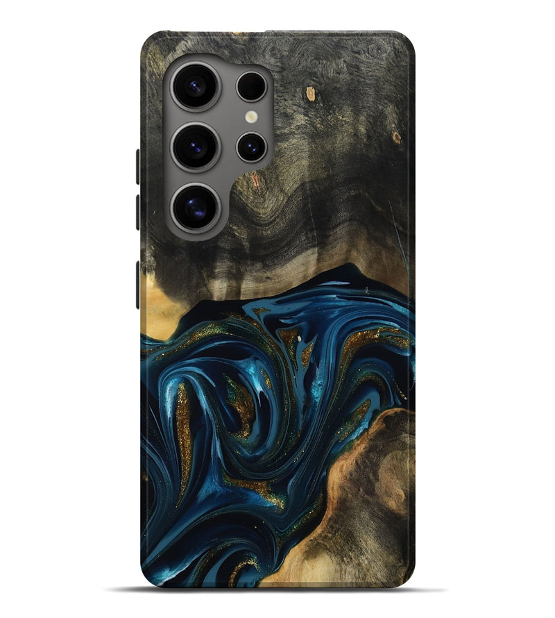 Galaxy S25 Ultra Wood Live Edge Phone Case - Dakari (Teal & Gold, 817008)