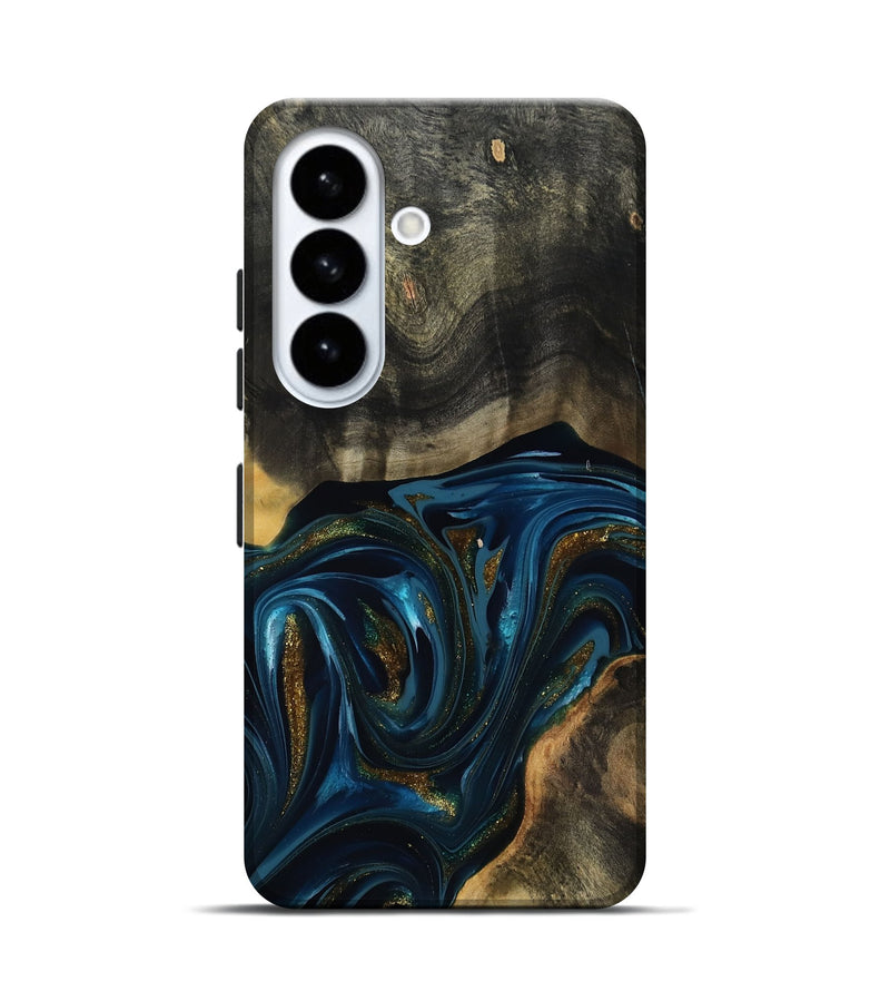 Galaxy S26 Wood Live Edge Phone Case - Dakari (Teal & Gold, 817008)