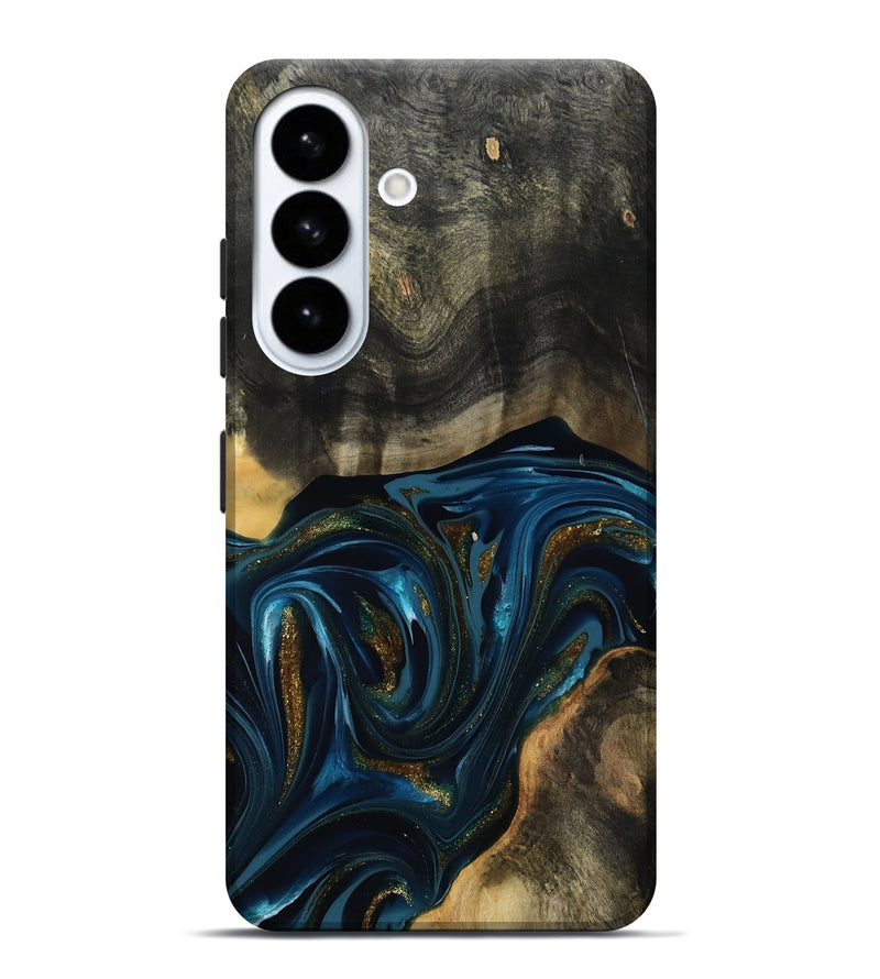 Galaxy S26 Plus Wood Live Edge Phone Case - Dakari (Teal & Gold, 817008)