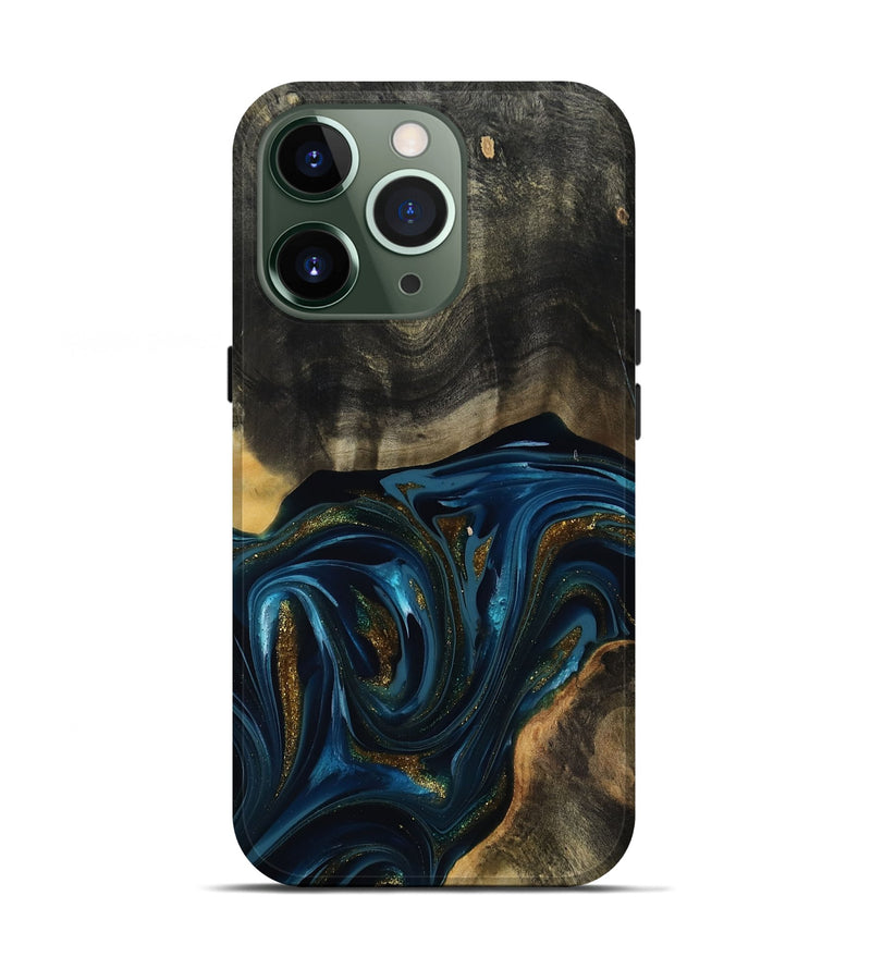 iPhone 13 Pro Wood Live Edge Phone Case - Dakari (Teal & Gold, 817008)