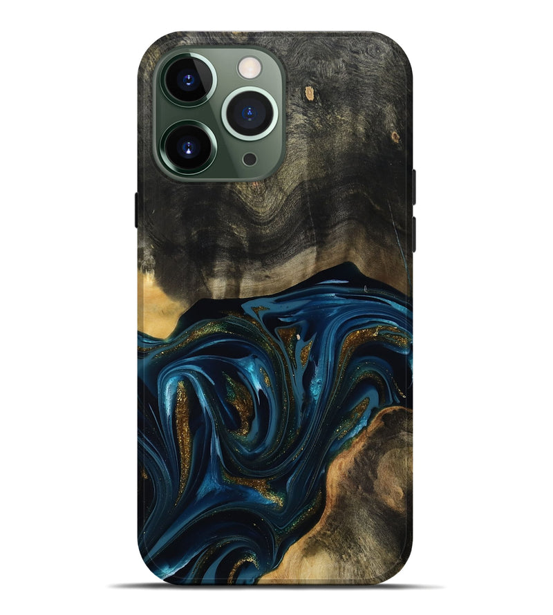 iPhone 13 Pro Max Wood Live Edge Phone Case - Dakari (Teal & Gold, 817008)