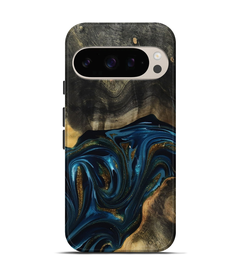 Pixel 10 Pro Wood Live Edge Phone Case - Dakari (Teal & Gold, 817008)
