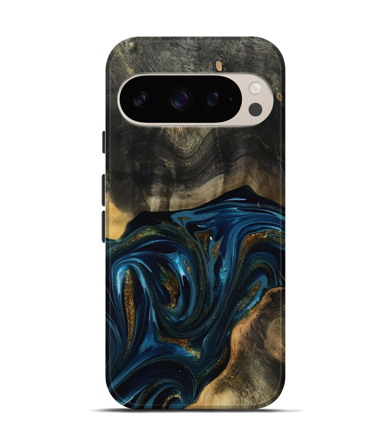 Pixel 9 Pro Wood Live Edge Phone Case - Dakari (Teal & Gold, 817008)