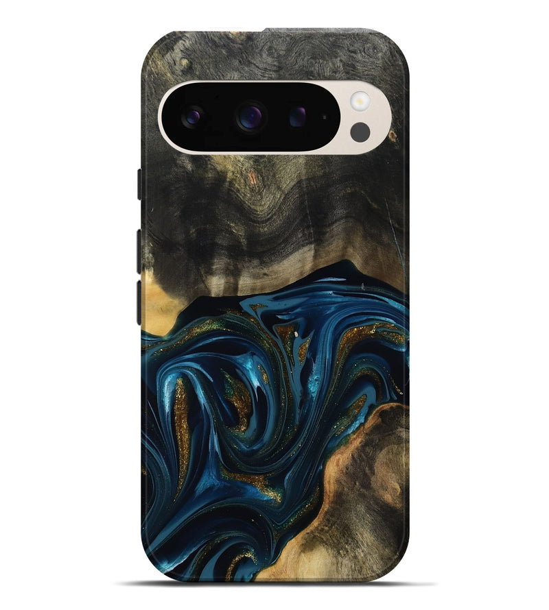 Pixel 9 Pro XL Wood Live Edge Phone Case - Dakari (Teal & Gold, 817008)