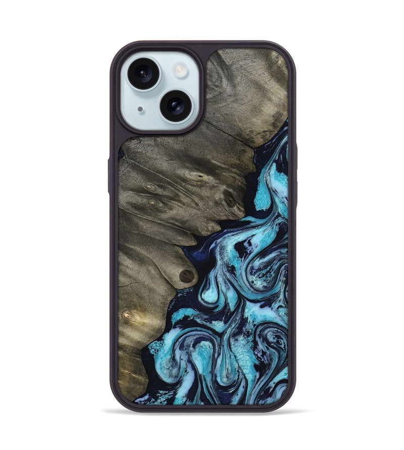 iPhone 15 Wood Phone Case - Myrna (Blue, 817134)