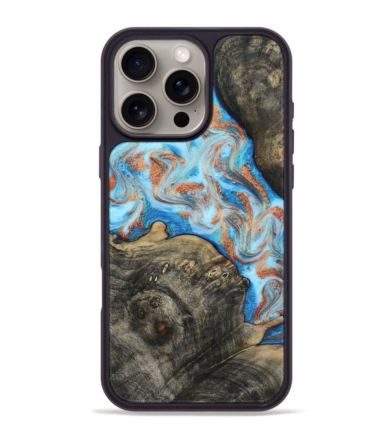 iPhone 16 Pro Max Wood Phone Case - Danita (Teal & Gold, 817150)