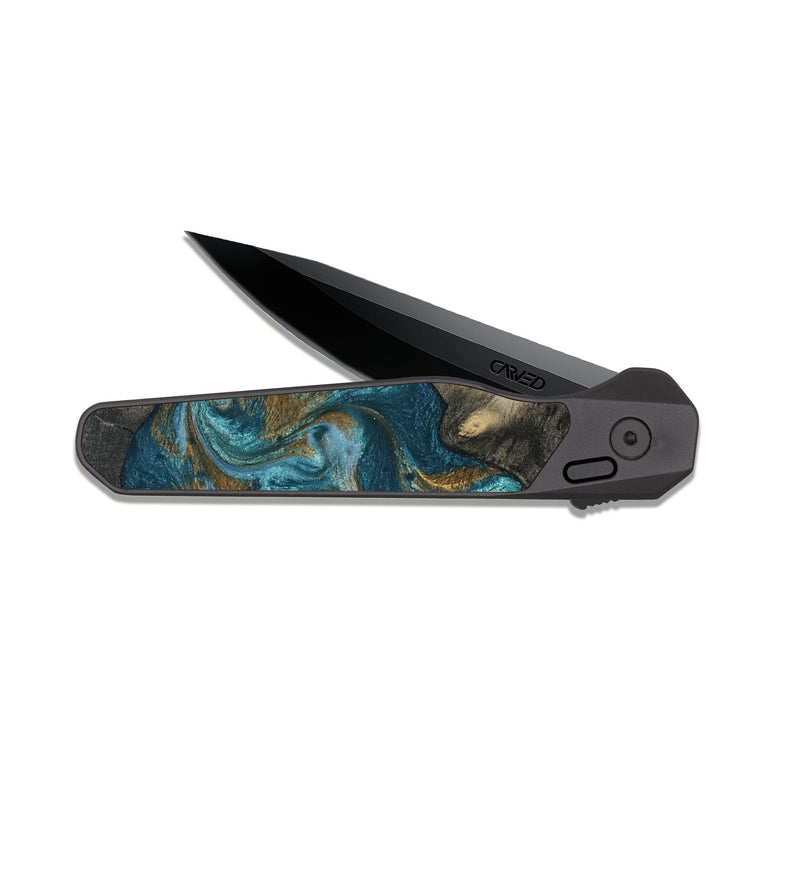 EDC Dark Slate Wood Pocket Knife - Nannie (Teal & Gold, 817151)